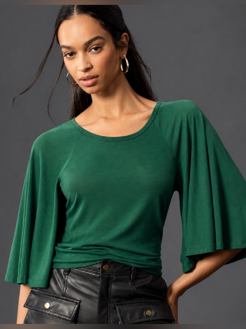 Anthropologie Maeve Green 3/4 Bell Sleeve Lightweight Boho Top Size XS